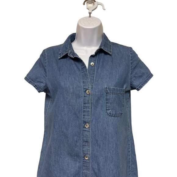 Zara Trafaluc Short Sleeve Denim Dress Button Front Closure  Women's Size Medium - Picture 2 of 7